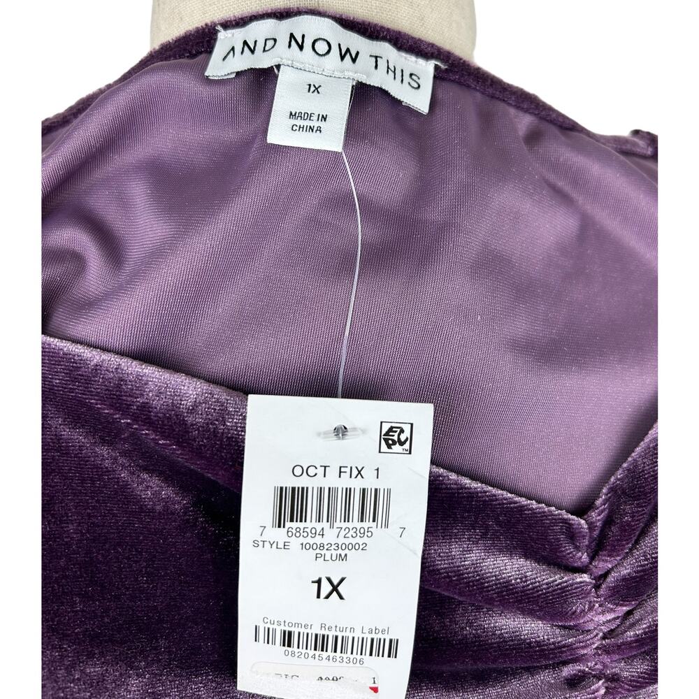 NEW And Now This Velvet Purple Ruched Sleeve Off Shoulder Top Size 1X - Picture 2 of 5